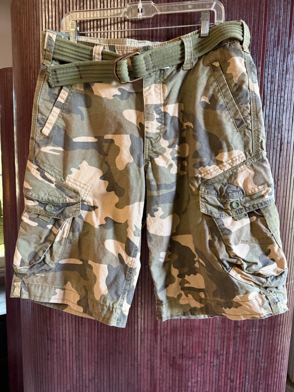 Men's Camouflage Cargo Shorts with Olive Web Belt